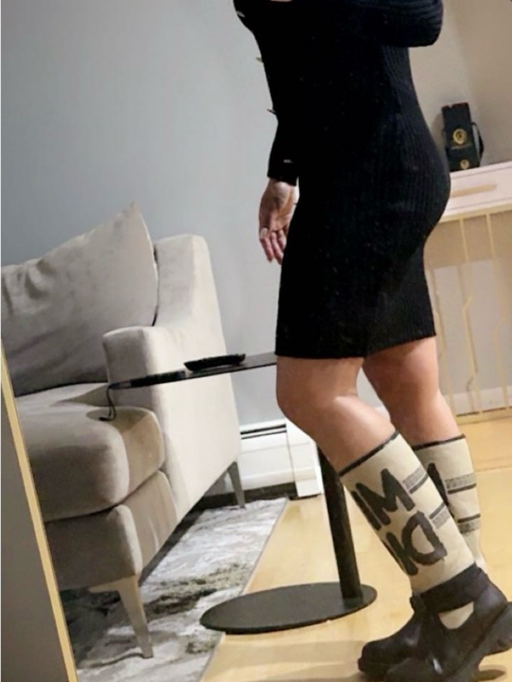 Dior Cream and Black Logo Knee-High Boots